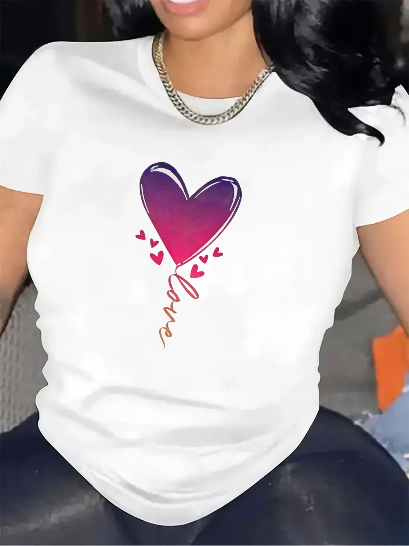 Sleeve Tee Featuring Heart Motif Perfect Settings This Comfortable Fabric Is Great for Outings and Makes Aesthetic Clothes