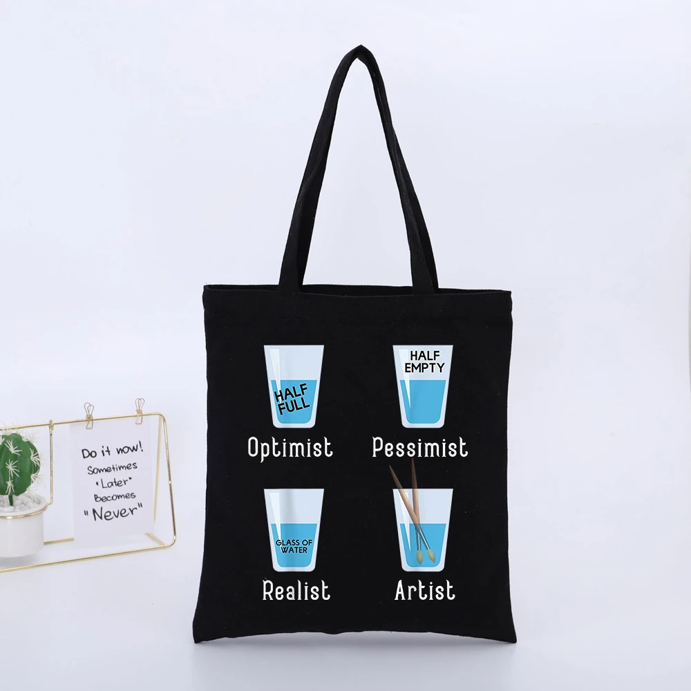 Men's Glass and Typography Print Canvas Tote Bag, Casual Style for Daily Shopping and Urban Outings