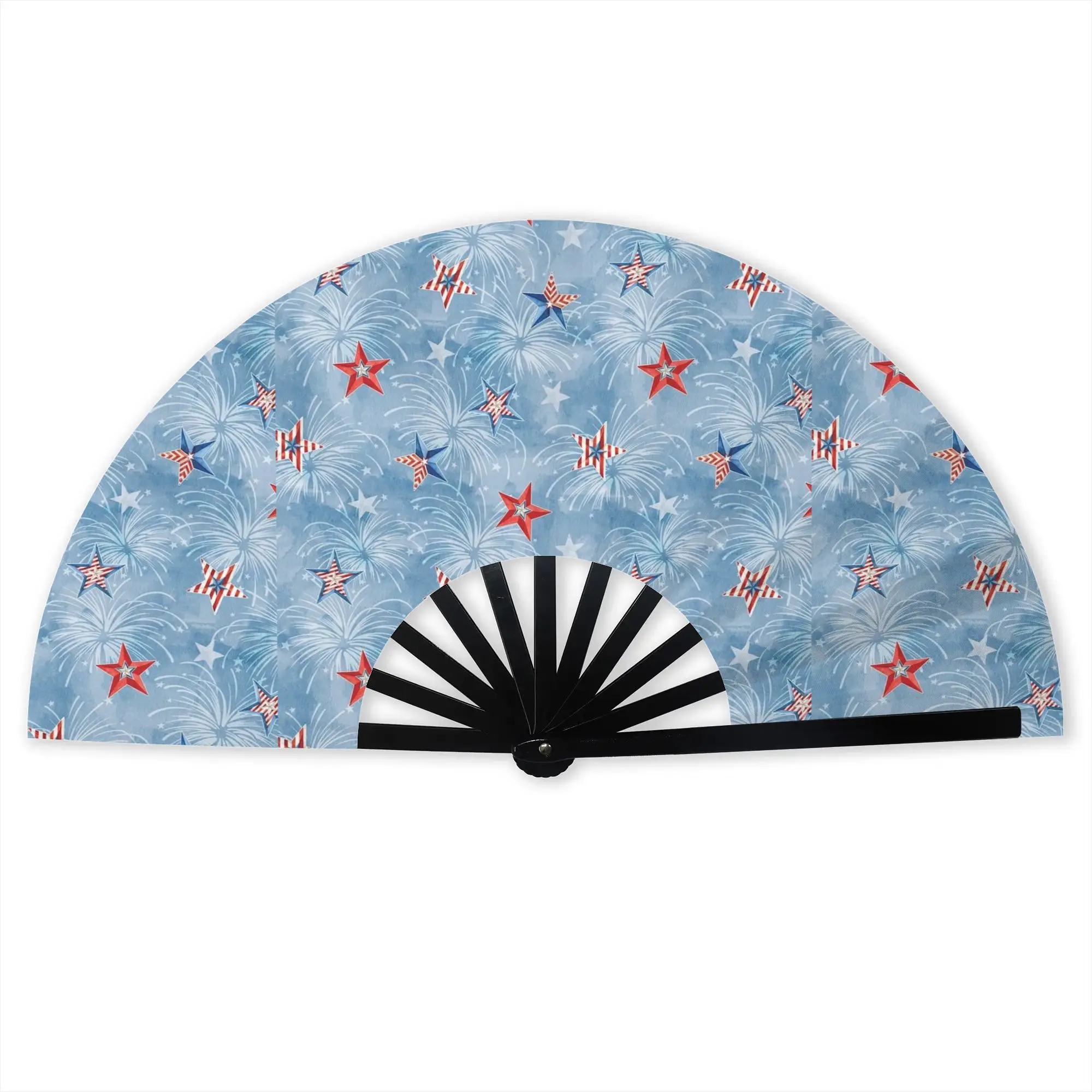Blue Sky Allover Portable Pocket Fan Travel USA America  Flag Polyester Folding Fan Chinese Dance Handheld Cooling Fans