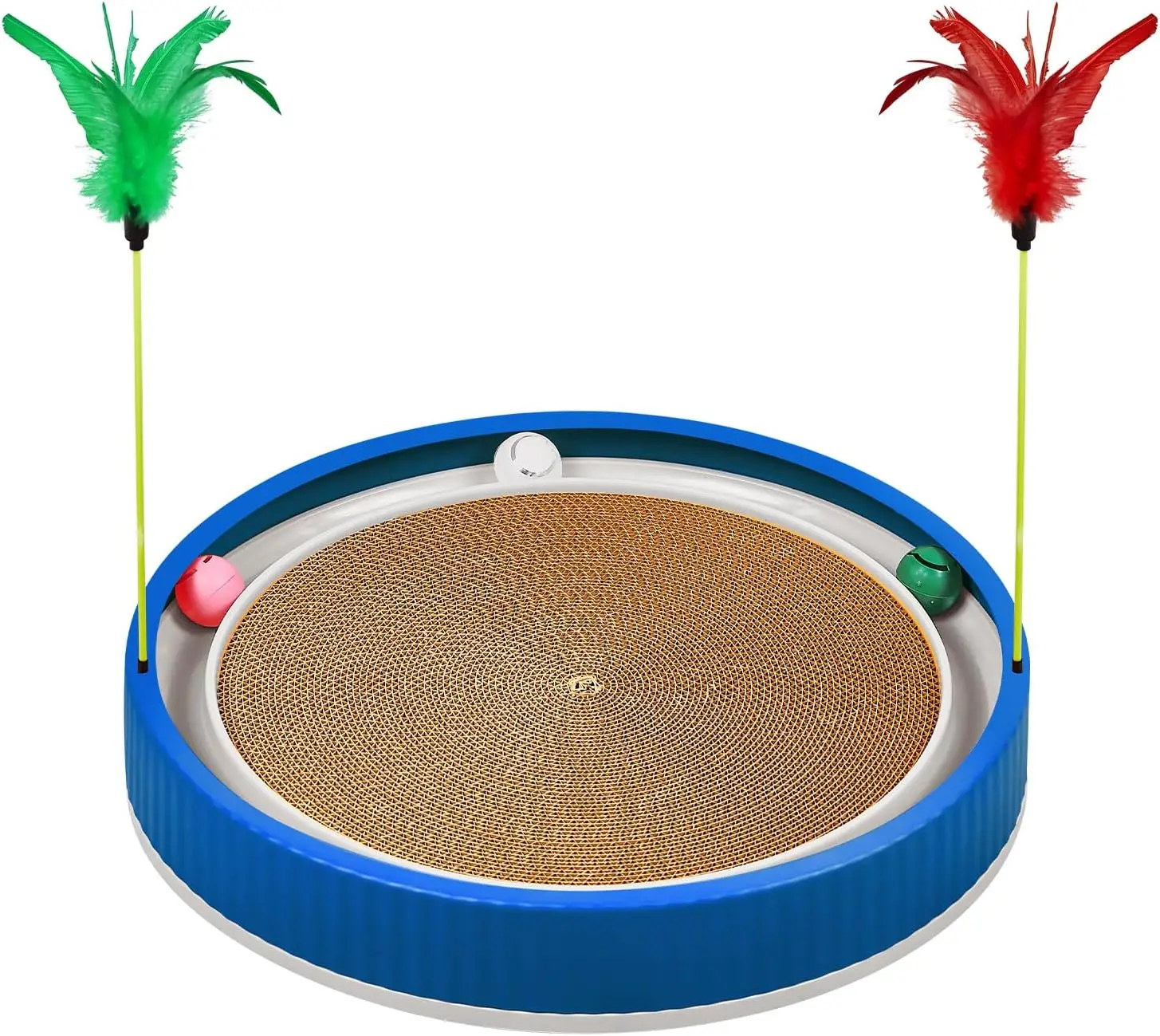 20-Inch Round Cat Scratcher with Ball Track – 3-in-1 Cardboard Scratching Pad with Feather Toy & Non-Slip Base