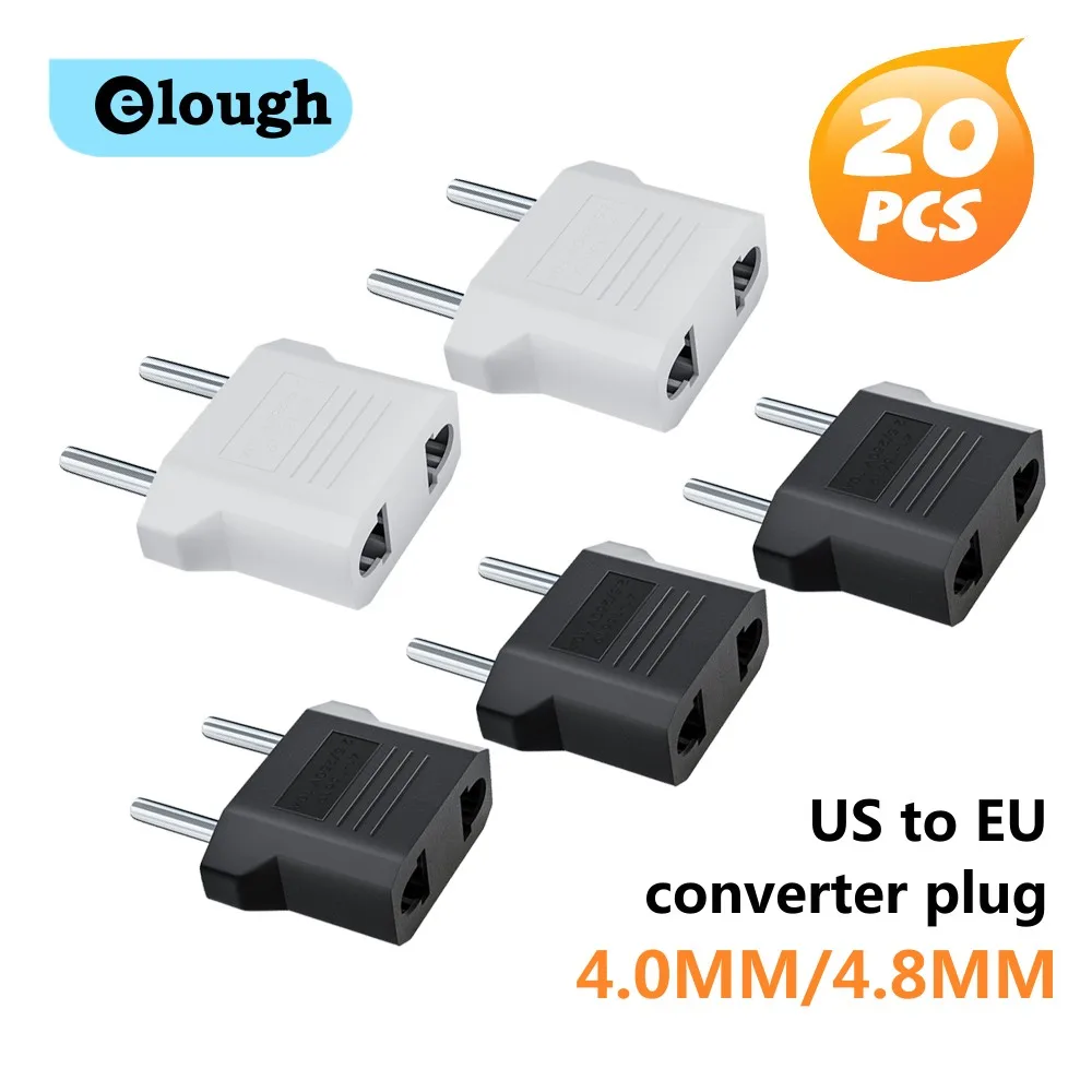 elough 1-20pcs US to EU Converter Plug 4mm/4.8mm Electrical Socket Plugs Adapters American China KR To Europe Plug Adapter