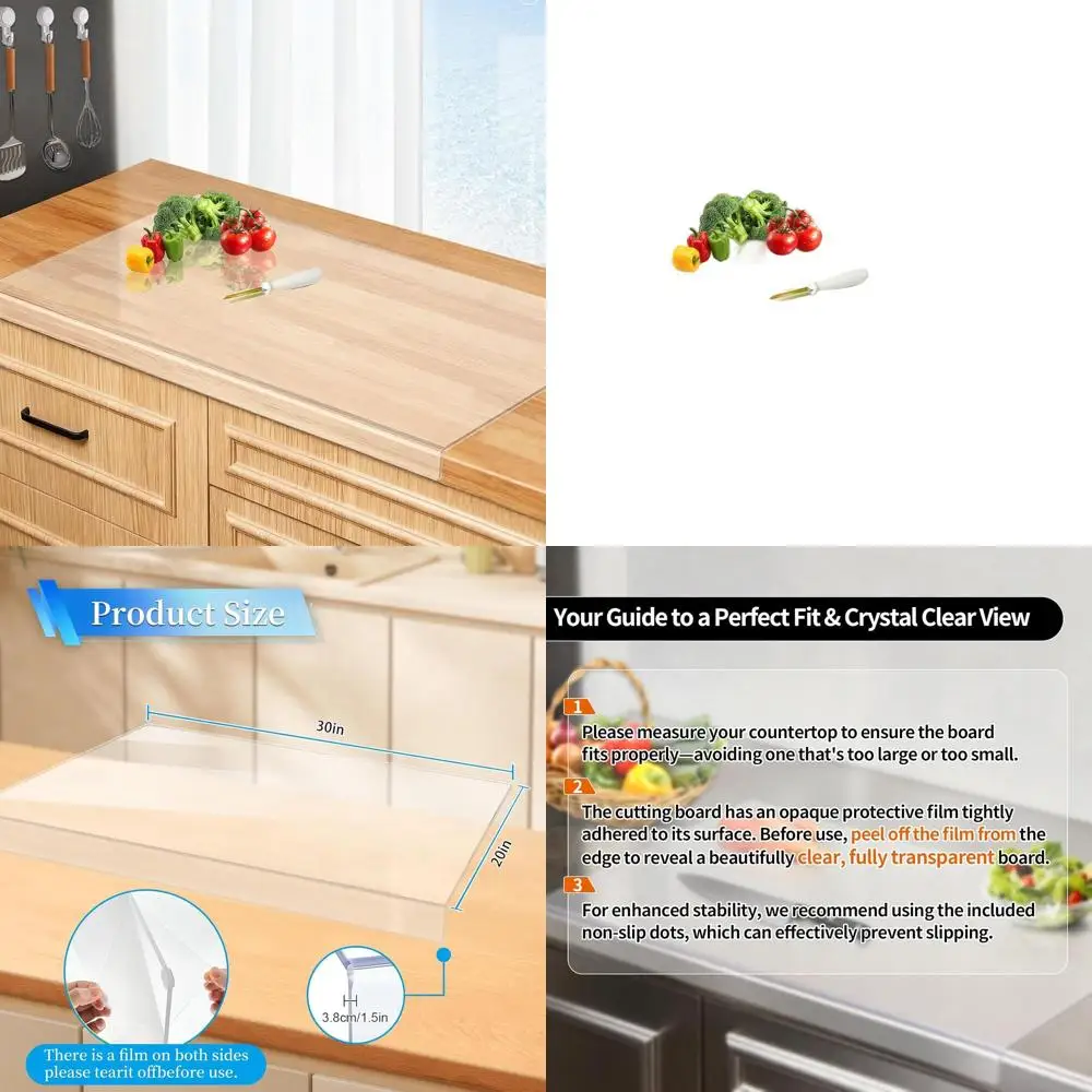 

30 x 20 Clear Acrylic Cutting Board with Counter Lip for Kitchen, Shatter-Resistant & Non-Slip Protector