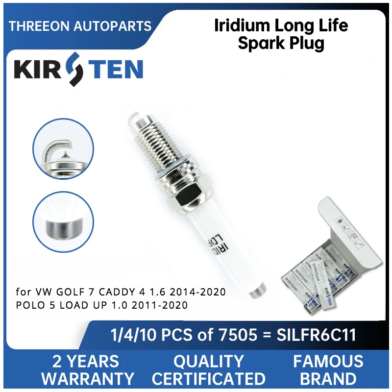 KIRSTEN Iridium Spark Plug for VW GOLF 7 CADDY 4 1.6 2014-2020 POLO 5 LOAD UP 1.0 2011-2020 Y7LER02 04C905606 A/616A/616D/616F