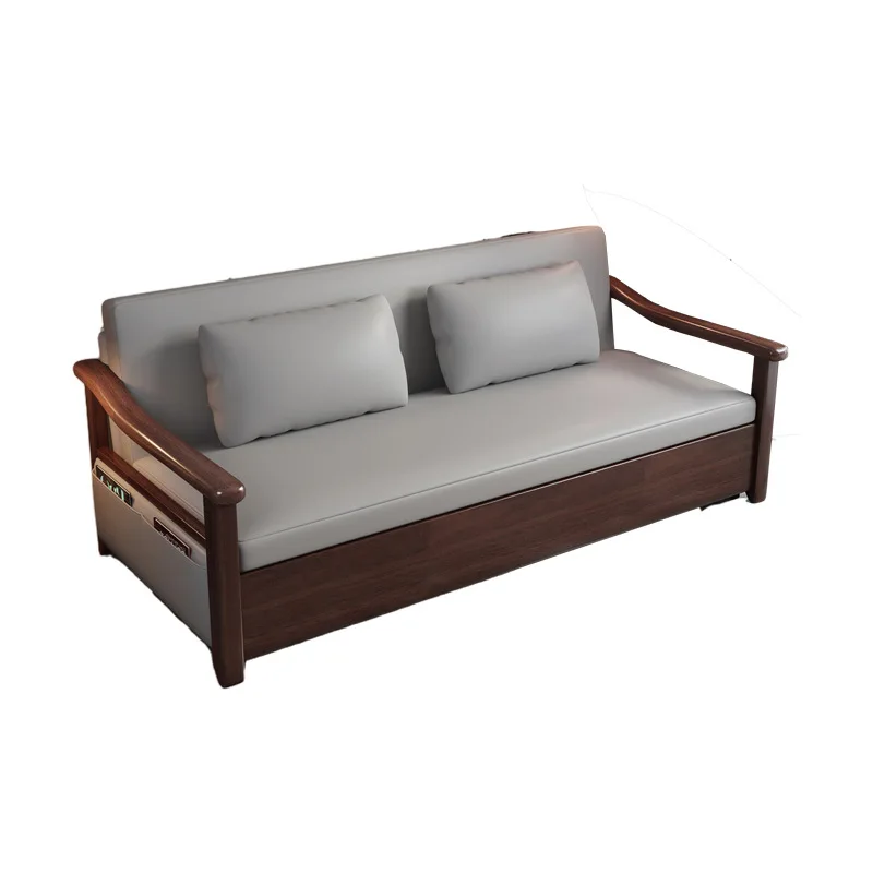 Solid Wood Fabric Sofa Bed Day-bed Foldable Retractable Multi-functional Disposable Technology Cloth Sofa Bed