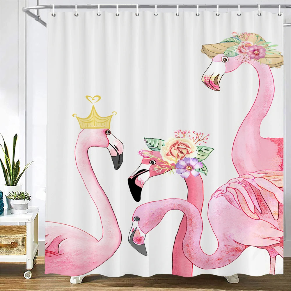 

Waterproof Bathroom Shower Curtains Flamingo Polyester Bath Curtain Flower Leaves plant Bath Screen Printed Curtain Home Decor