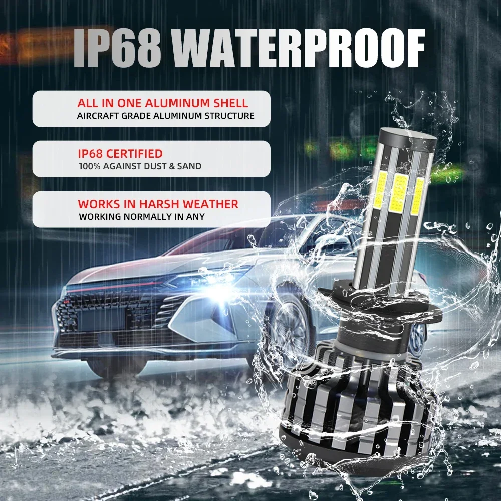 H4 LED Car Headlight 6 Sided 3 Colors 3000K 6000K 8000K H8 H13 9005 9006 H7 H11 LED Bulb 200W 32000LM COB Chips Lights 12V