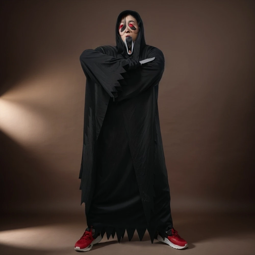 Erwachsenen-Halloween-Kostüm: Scream-Geist, Sensenmann, Cosplay-Todesanzug, Requisiten für Abschlussball, Gruselfilm-Halloween-Karnevalsanzug für Herren – Detail 1