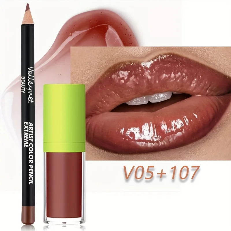 2 teile/satz Lip Gloss & Lip Liner Set Lip Kit Natürliche Nude Getönte Lip Glow Öl Feuchtigkeitsspendende Flüssige Lippenstift mit Lip Liner Combo
