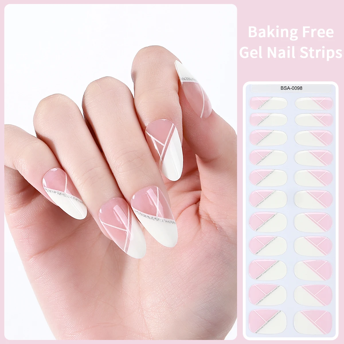 

22Tips French Bake Free Gel Nail Sticker Pink and White Stripe Full Cover Self-Adhesive Nail Wraps for Women Manicure Decoration