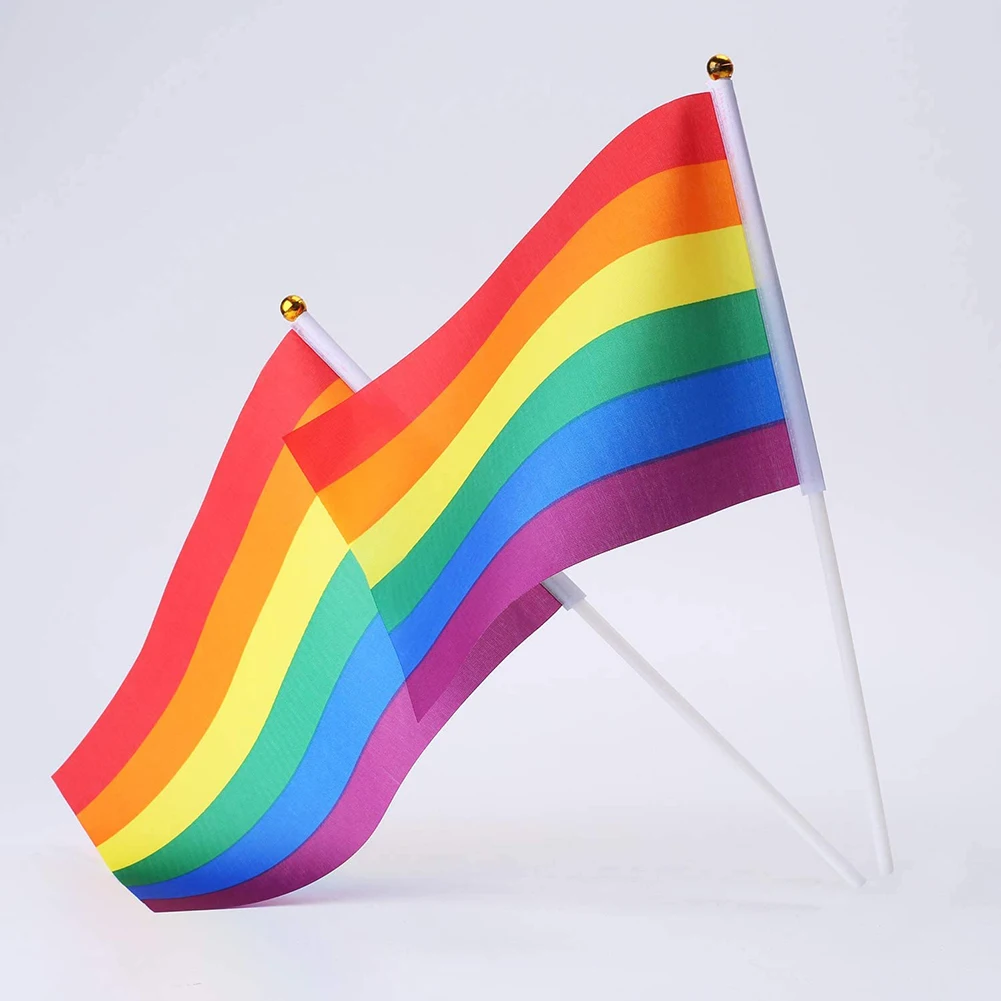 Rainbow Pride Hand Flag | Vivid Color and UV Fade Resistant Gay Stick Flag | 10pcs Mini LGBTQ Rainbo