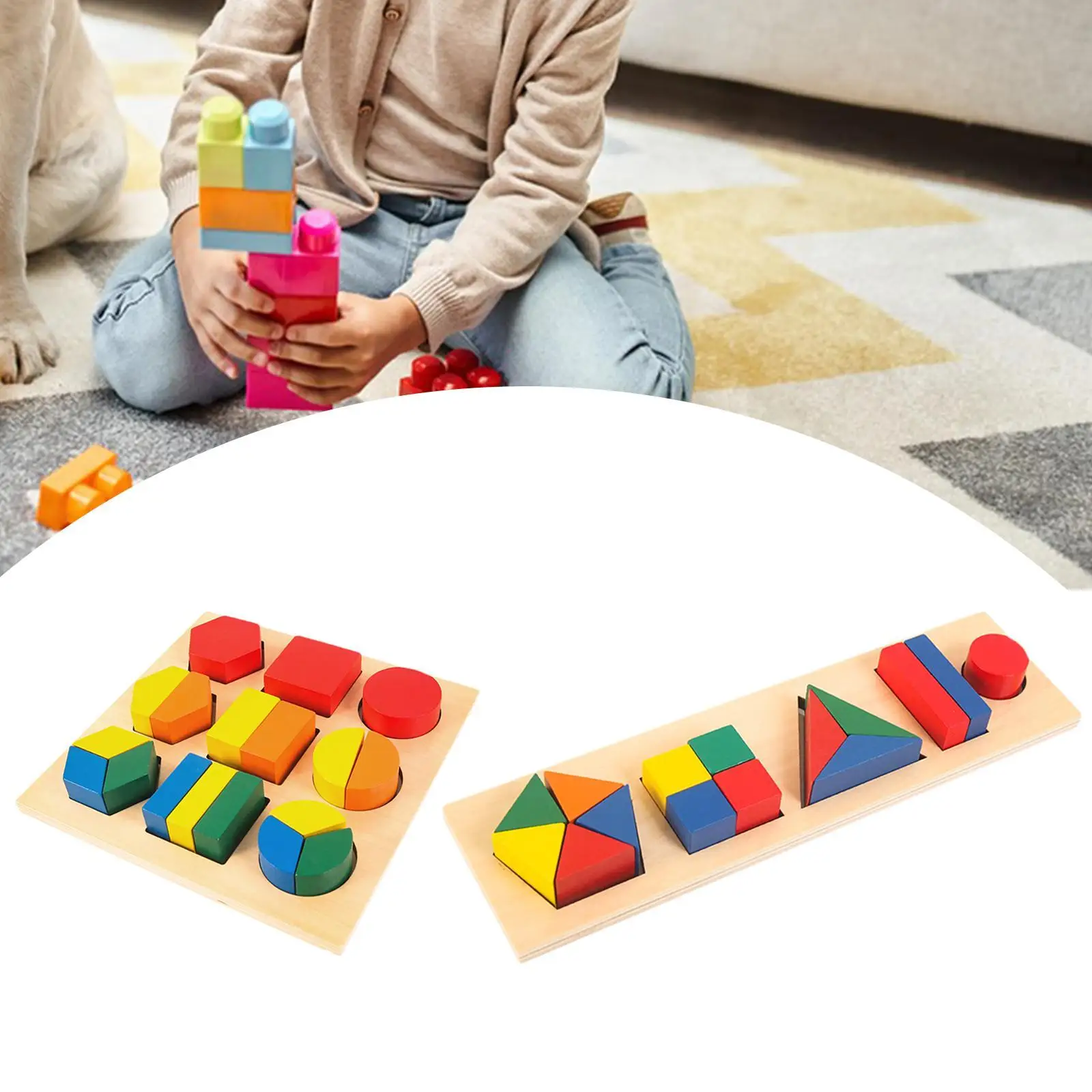 

Wooden Geometric Shape Board,Math Manipulative Fine Motor Skills Activity Toys Puzzle Toy Wooden Blocks for Age 3 4 5 6 Years