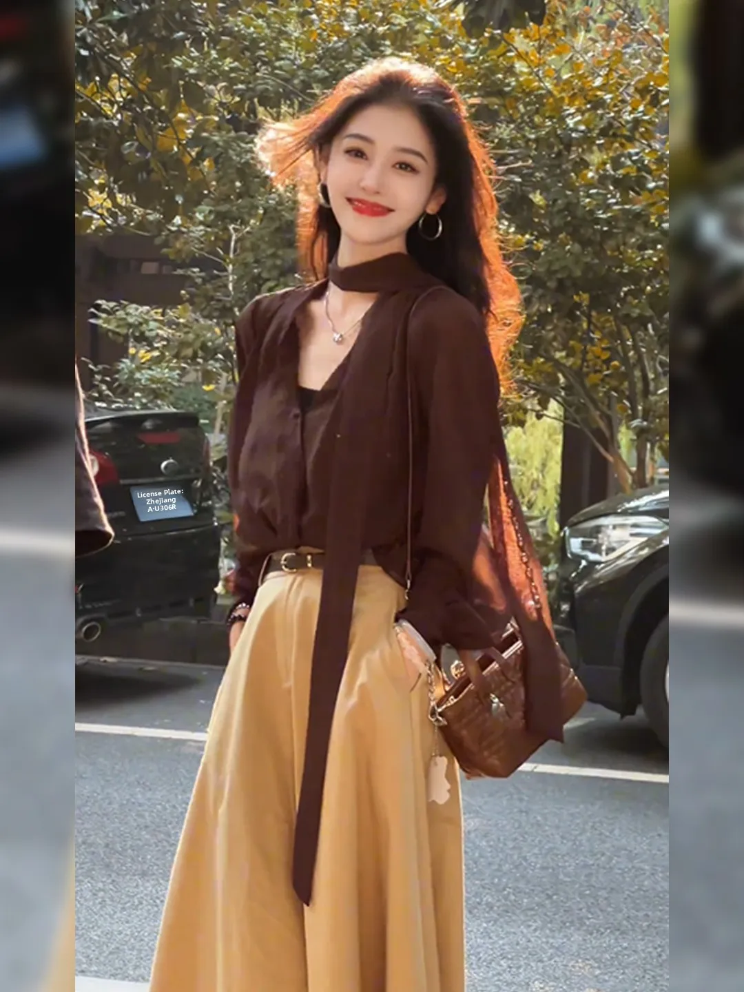 

Элегантный комплект для повседневной носки: рубашка свободного кроя и юбка с поясами, осенне-зимний женский модный ансамбль средней плотности