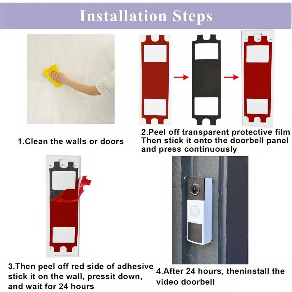 Video Doorbell Tape White Tape 15x4.8cm No Drill Doorbell Strong Adhesion Tape Damage Free Install Easy Disassembly Tool