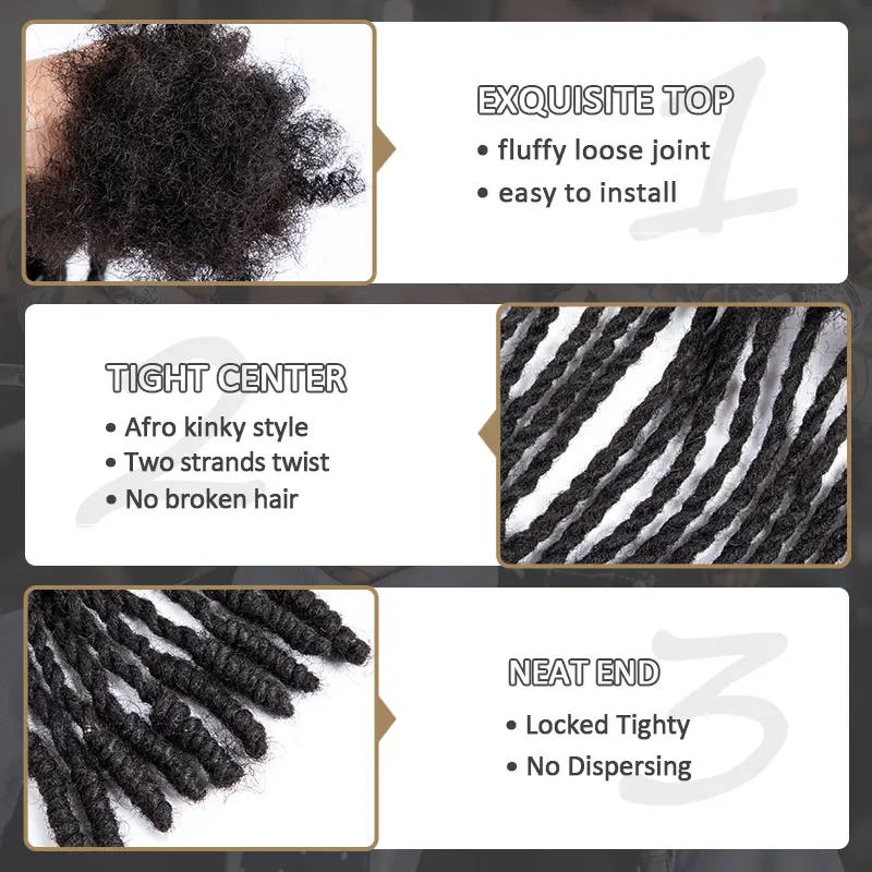 Dreadlocks pré-torsadés pour hommes et femmes, 0.8 cheveux humains, double brins, style retwisting, 100% cm