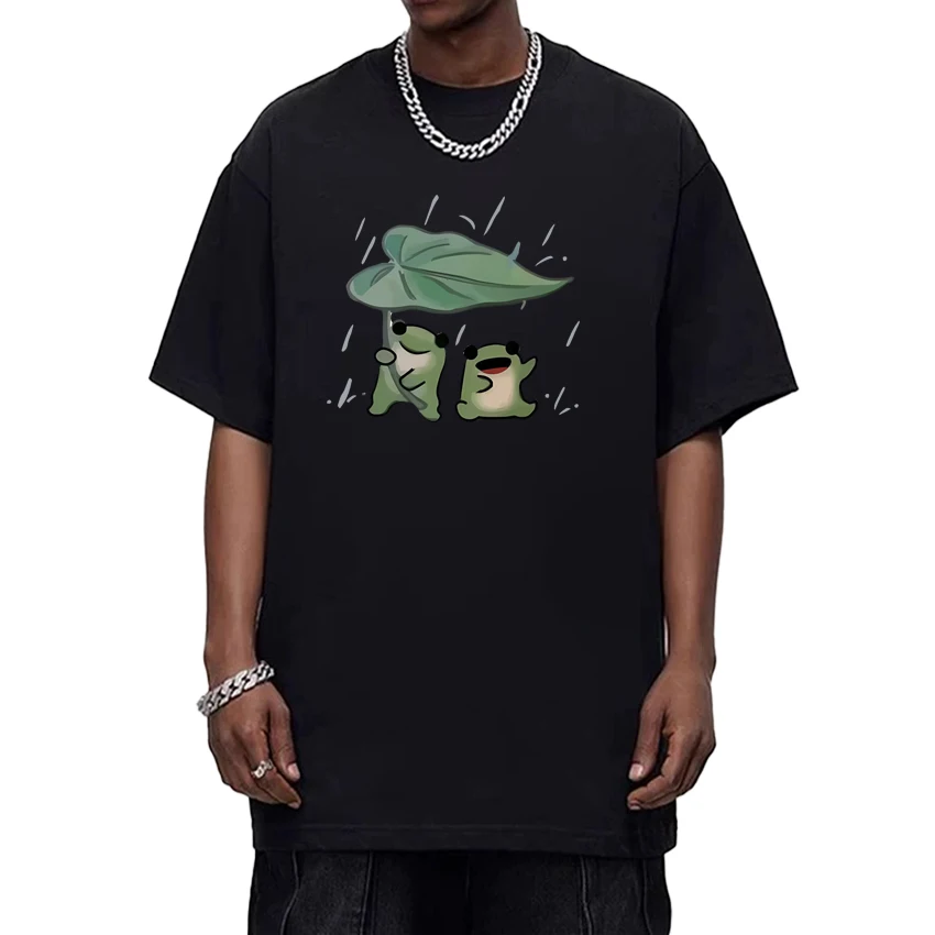 

Hot Funny Frogs Rain Love Graphic Printed Tee shirt 100% Cotton Men Women Crew Neck Summer short sleeve t-shirt Unisex clothing