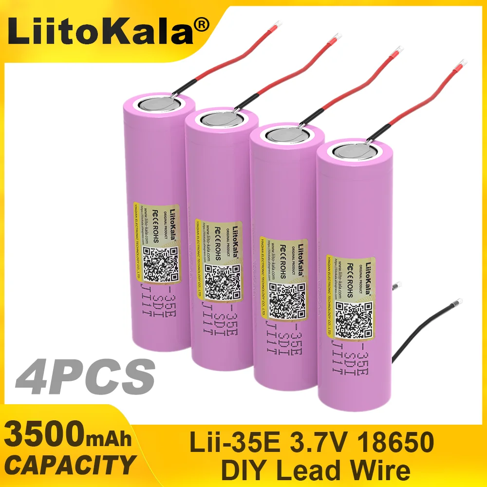 Lii-35E Liitokala 1-6ชิ้นแบตเตอรี่แบบชาร์จไฟได้ Li-ion 3.7V 18650 3500มิลลิแอมป์ต่อชั่วโมงสำหรับไฟฉายเครื่องมือไฟฟ้า + สายไฟตะกั่ว DIY