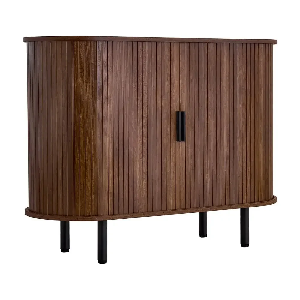 Meuble de bar à café, table de bar à café de style mid-century avec motifs cannelés, meuble buffet avec 2 portes coulissantes, buffet d’appoint pour le salon, l’entrée, la cuisine, 39,3 x 15,7 x 29,5 pouces, couleur noyer.