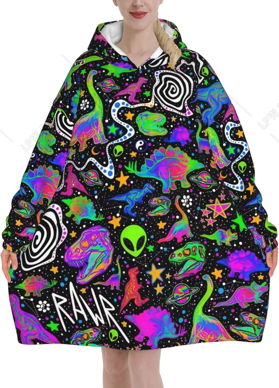 Neon Mushroom Blanket Hoodie for Womens Mens  Loose Soft and Comfortable Flannel Hooded Blanket for Adults