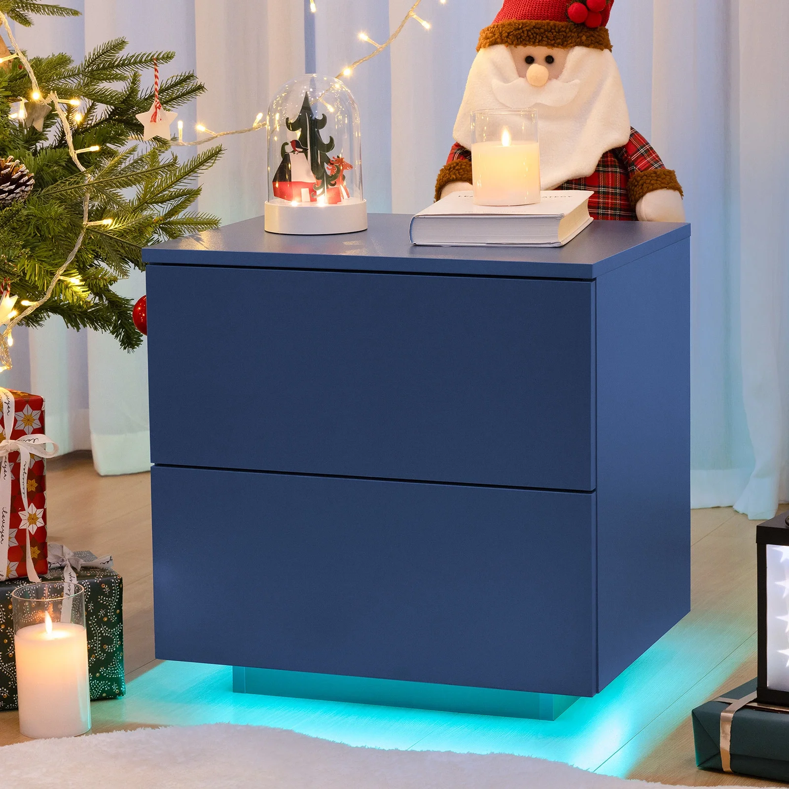 

Nightstands LED Side Tables Bedroom Modern End Tables with 2 Drawers for Living Room Bedroom Blue