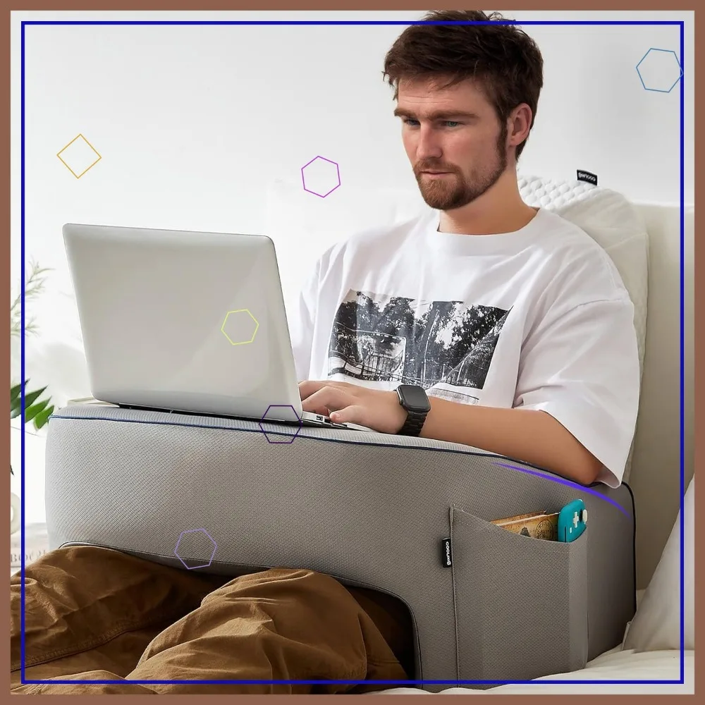 

Extra Large Lap Desk Pillow with Memory Foam, Arm Rests and Pocket for Reading, Working in Bed or Sofa