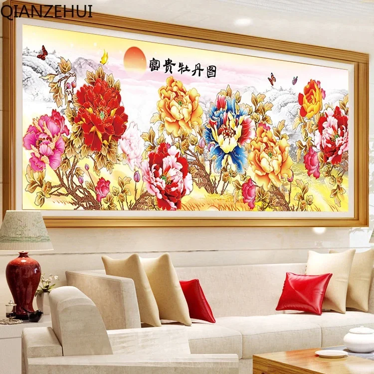 DIY full Diamond Embroidery,Round Diamond 5D Rich peony Living room decoration rhinestone beads Diamond painting