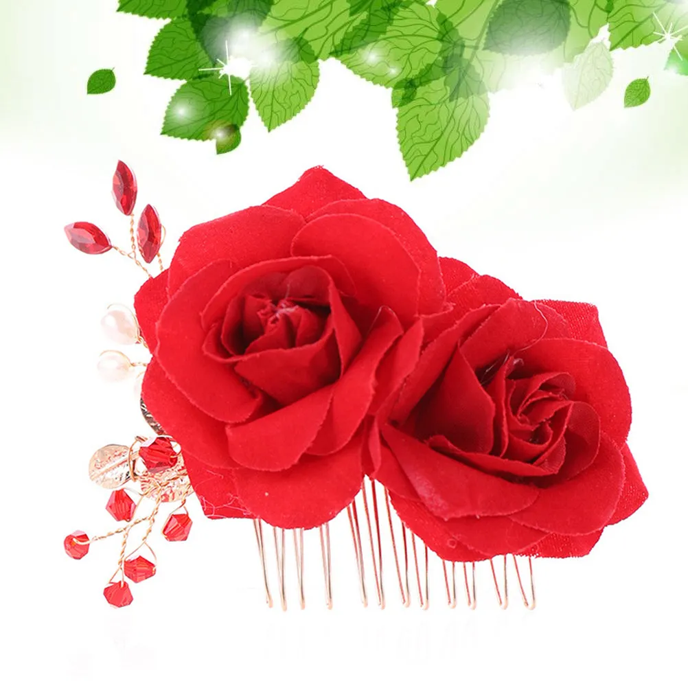 1 Pieza Peineta para el Cabello con Flor de Rosa, Clip Delicado y Encantador para Mujer, para Boda, Fiesta de Graduación, Temática Flamenca Mexicana, Adorno para la Cabeza
