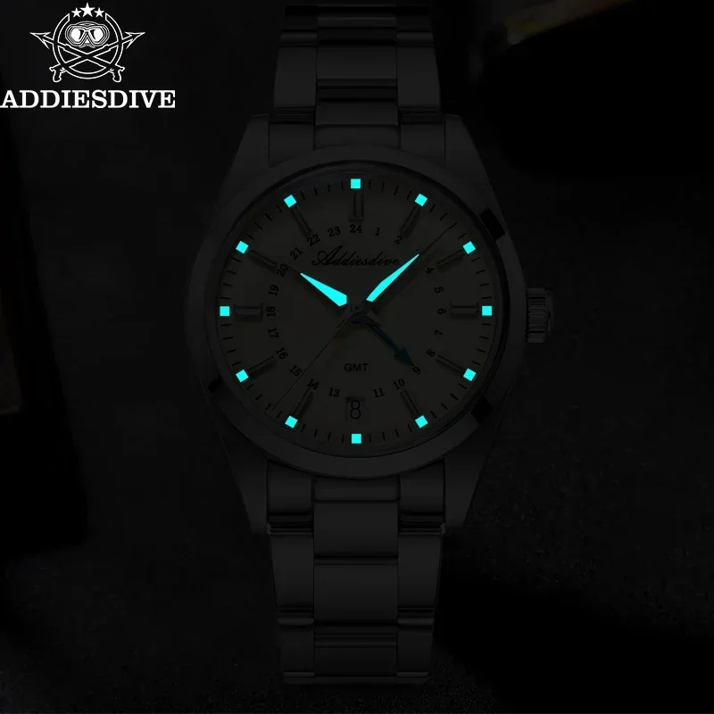 ADDIESDIVE AD2065 Men Quartz Watch Stainless Steel Bubble Mirror Mineral Glass Luminous Waterproof Wristwatch 36mm Reloj Hombre