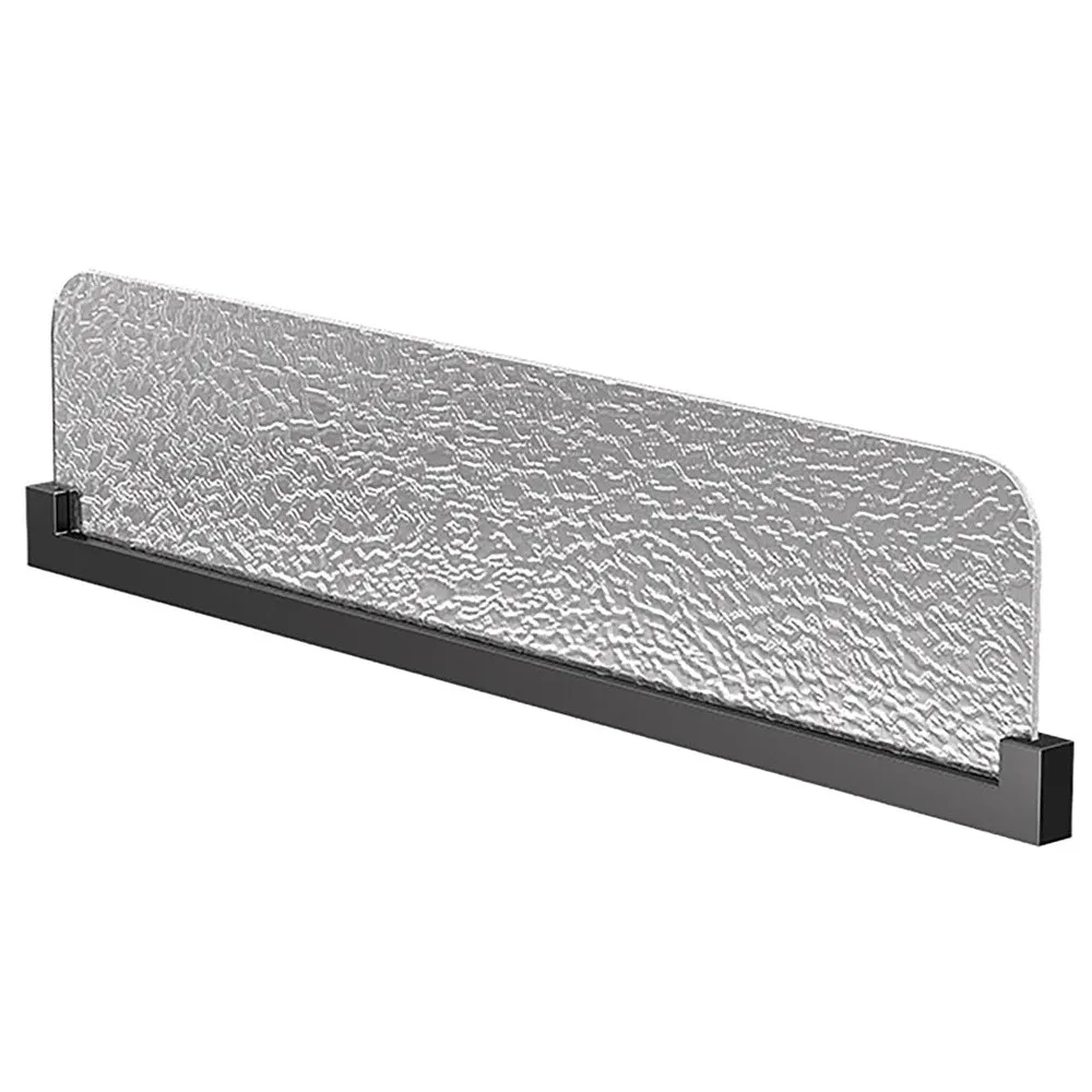 Tempered Glass Countertop Partition Translucent Table Separator Panel Restaurant & Desk Divider Metal Base (Black