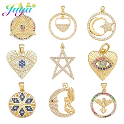 Juya Handmade Micro Pave Zircon Crescent Moon Star Greek Evil Eye Love Heart Charms For DIY Women Men Pendant Jewelry Making
