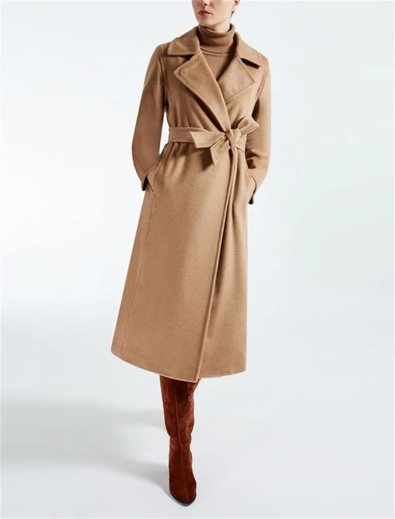 Khaki Woolen Women Overcoat 1 Piece Single Breasted Blazer With Belt Winter Warm Thick Jacket Evening Prom Dress Custom Made