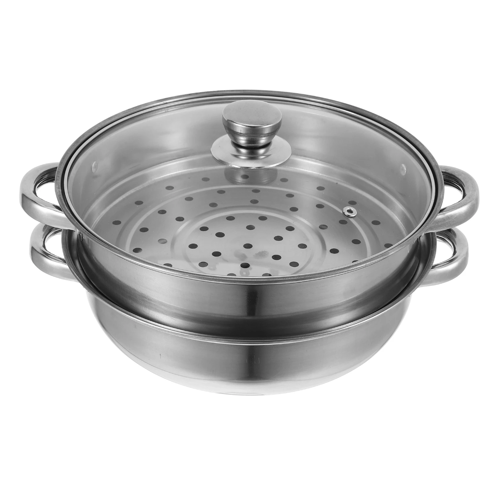 

28CM Double Layer Stainless Steel Steamer Pot Thickened Material Easy Clean Large Capacity Family Use Convenient H for Seafood