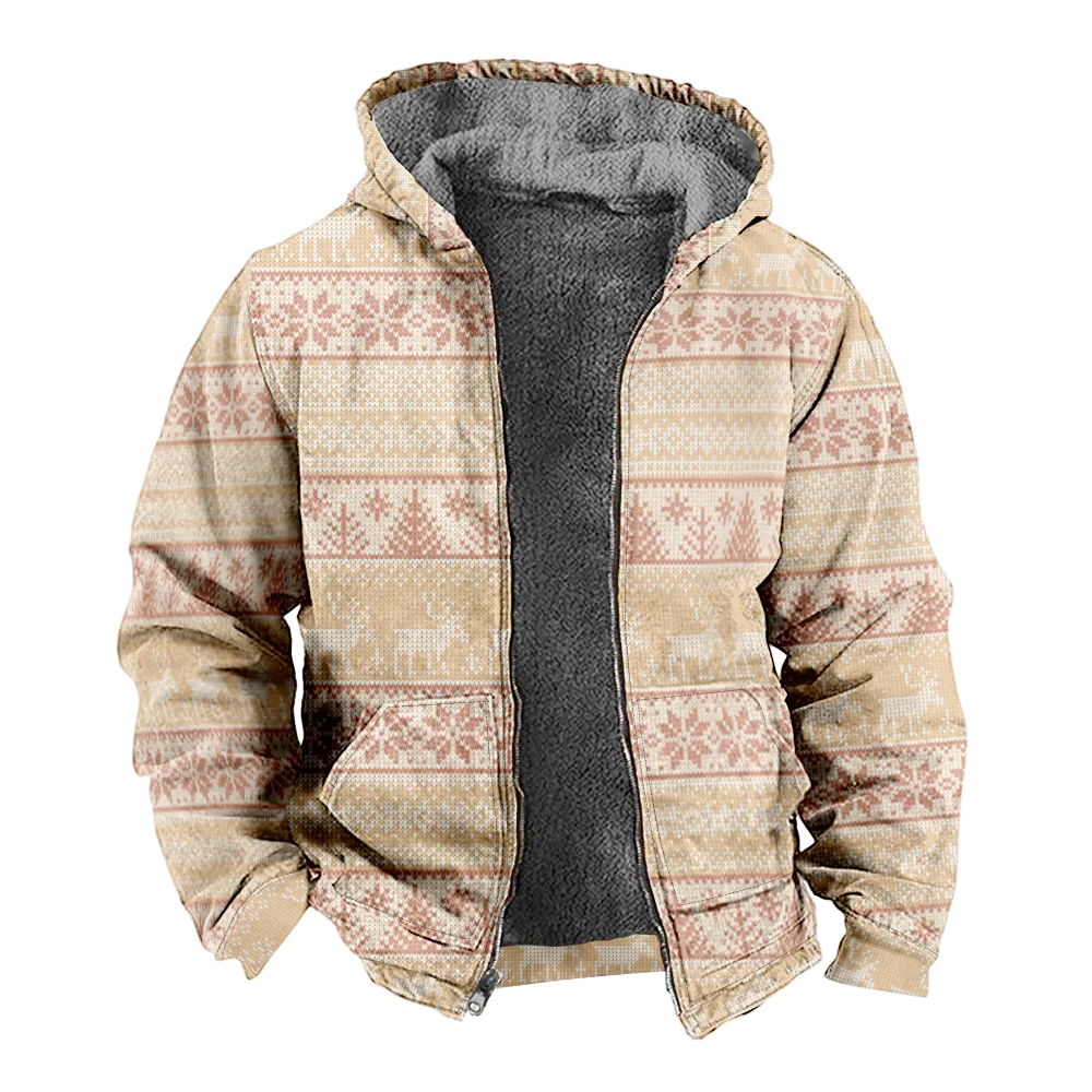 Men's Winter Jackets Coats,retro geometric reindeer Pattern Cotton Clothes Overcoat Casual-chic HOLIDAY CAMPUS