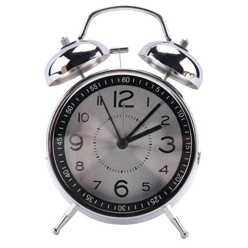 4 Inch Retro Loud Alarm Clock Silent Non-Ticking Quartz With Backlight, Twin Bell Alarm Clocks For Bedrooms Bedside-B Reusable