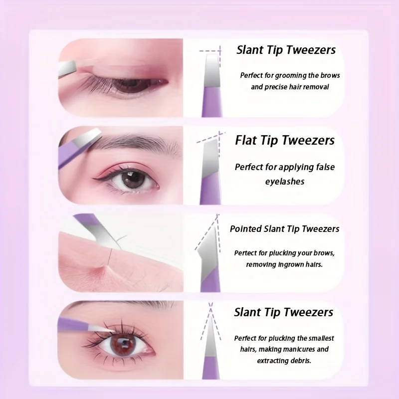 Zestaw 4 szt. kolorowych pęset do brwi, do usuwania drobnych włosków, ze stali nierdzewnej, skośne klipsy do brwi, narzędzia do makijażu.