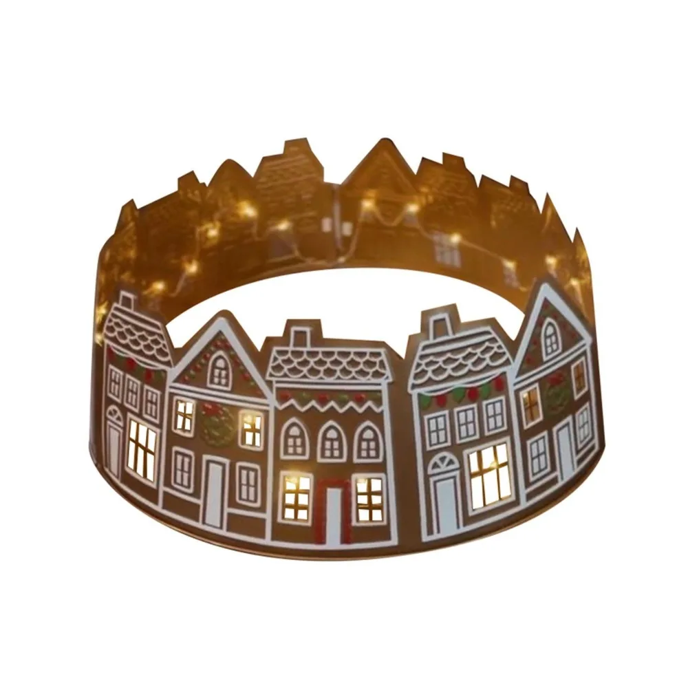

LED Christmas Tree Collar with Light Gingerbread House Christmas Tree Skirt PVC Reusable Xmas Tree Base Cover Market