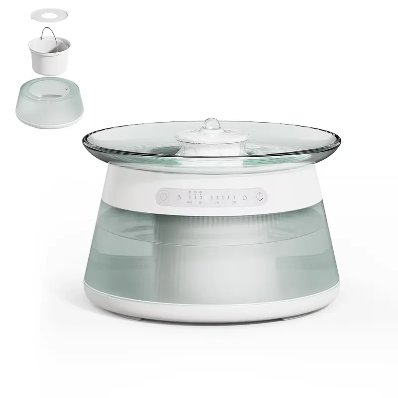 3.5L Smart Glass Cat Water Dispenser Wireless Motion Sensor Automatic Pet Fountain Double Separation Design 4000mAh Battery