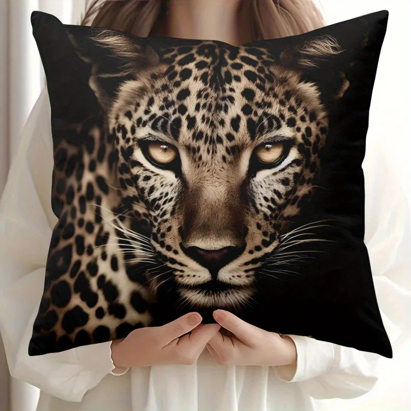 Double Sided Majestic Spotted Leopard Pattern Decorative Throw Pillow Case Wild Animal Art Cushion Cover for Sofa Home Decor