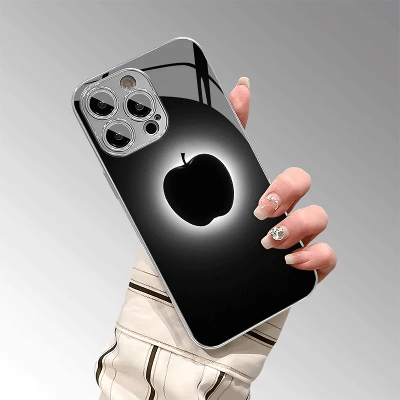 

Simple Black White Style For Apple Pattern Glass Electroplated Phone Case For Samsung Galaxy S25 S24 S23 Ultra Plus FE Cover