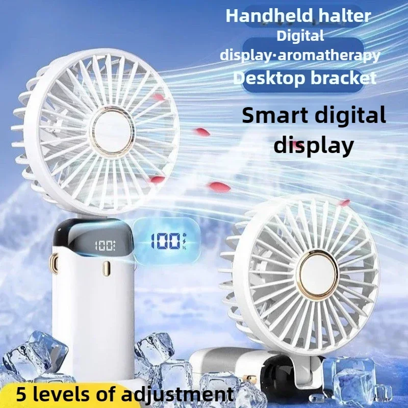 Handheld Digital Display Small Fan 12000mAh Silent Office Desk Usb Electric Fan Portable Charging Fan Foldable 5 Gears