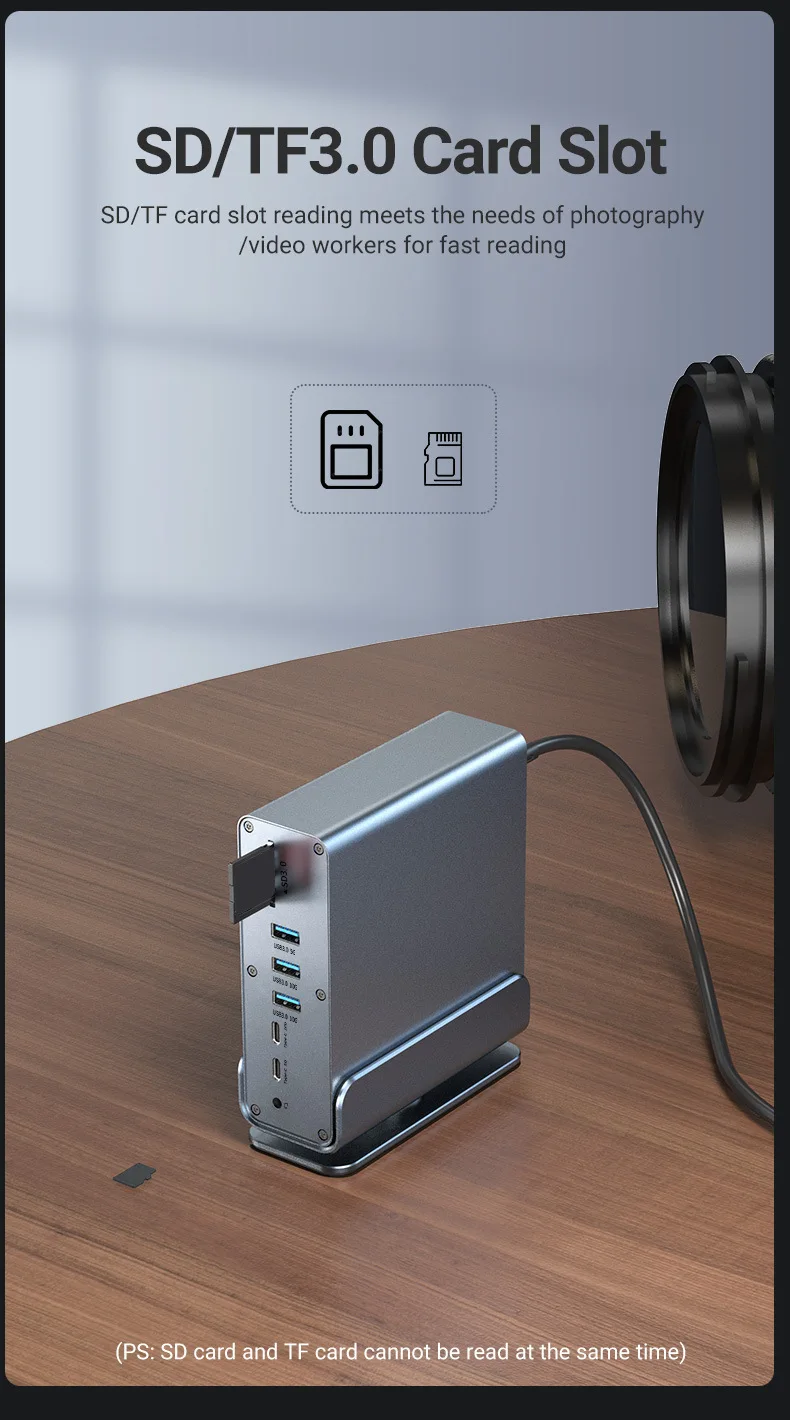 15-in-1 USB-C Docking Station USB HUB with HD 4K60Hz DP USB TF/SD Gigabit Ethernet Audio Port for Laptop Expansion