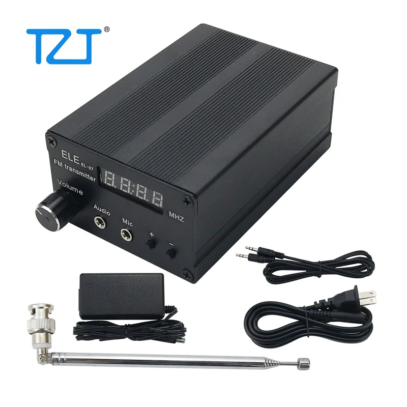 TZT 5W Stereo FM Transmitter Wireless Radio Transmitter Power Adjustable w/ Rubber/Telescopic/Outdoor Antenna Audio Cable