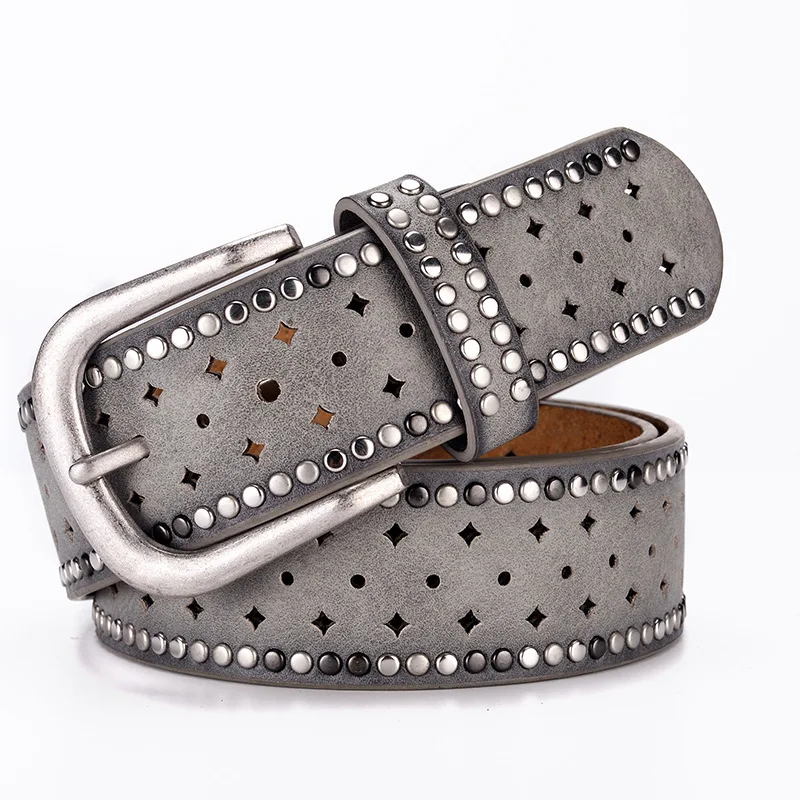 women casual rivets belt soft leather studded belts party nightclub dress pin buckle strapon stylish waistband cowgirl pink sash