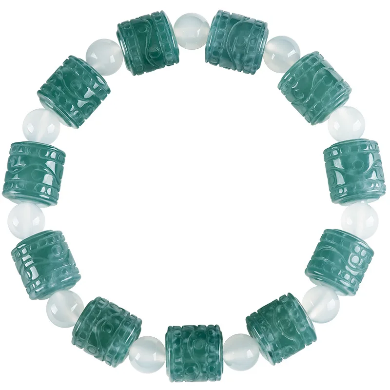 

Blue Myanmar Jadeite Beads Bracelet Luxury Charm Amulet Carved Gemstone Natural Burmese Jade Designer Bangle Gifts for Women