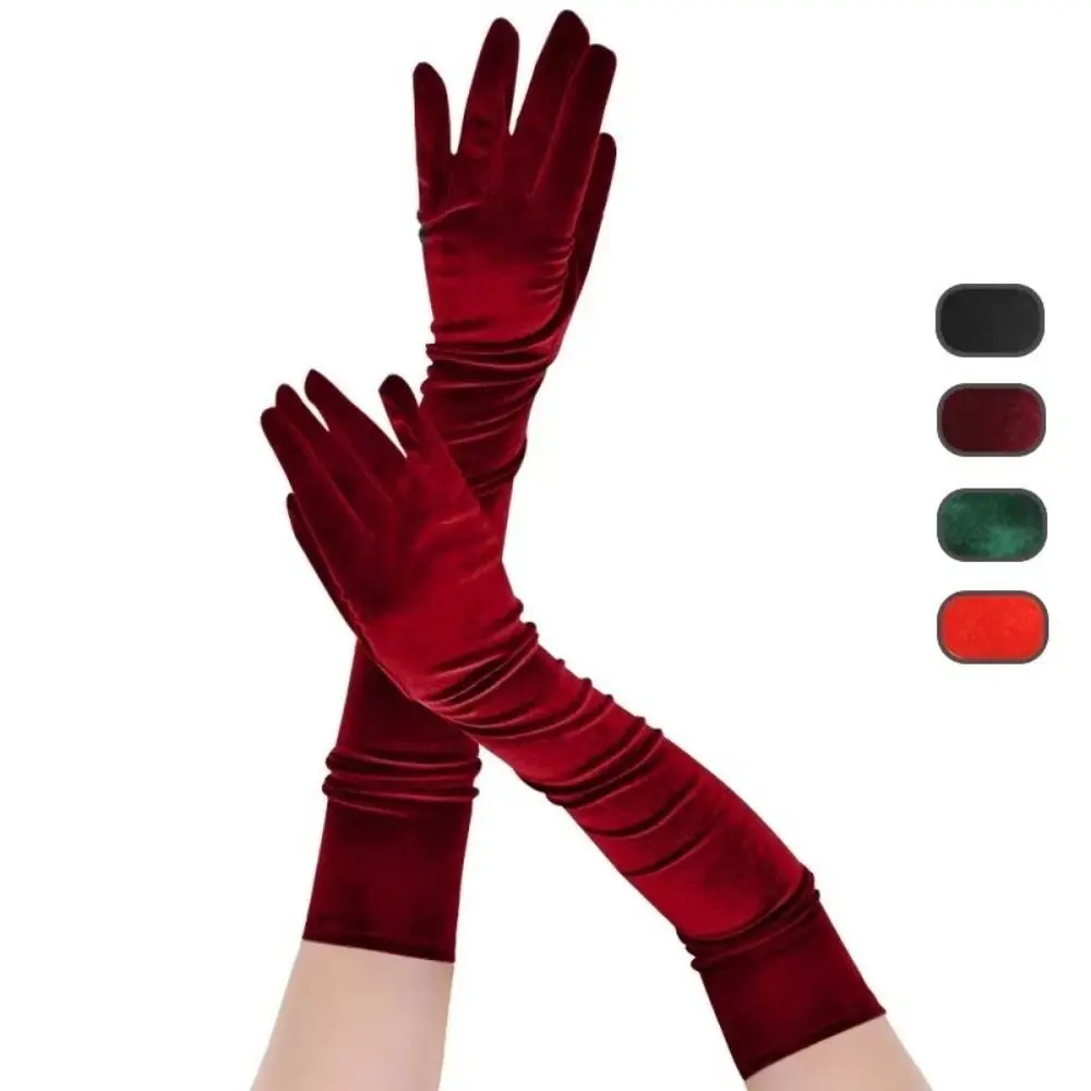 Fashion Elegant Velvet Long Gloves 53cm Full Finger Women's Fluffy Gloves Elasticity Soft Etiquette Gloves Wedding Accessories image 2