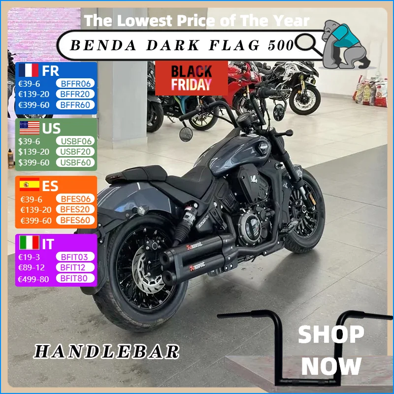 Motorcycle 22mm thick handle Ape Hanger handlebare compatible For BENDA DARK FLAG 500 BD500 Increase the height modified handle