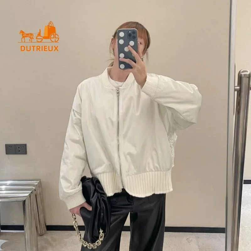 2025 Autumn and Winter New Women's Black and White Baseball Down Jacket, 90% White Goose Down, Loose Casual Warm Coat for Women