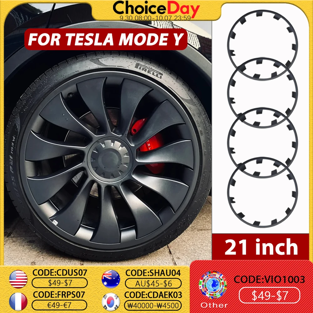 

4PCS Hub Caps for Tesla Model Y 21-Inch 2020-2024 Performance Replacement Wheel Hub Protection Ring Full Rim Cover Accessories