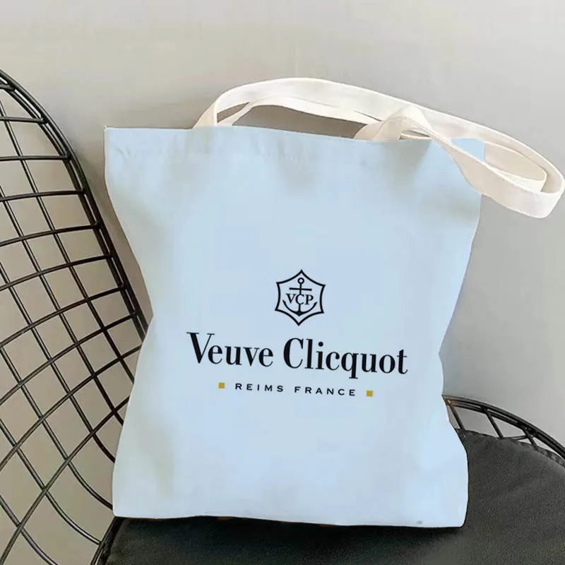 Veuve Clicquot Champagne Polyestercotton Canvas Bag Shopping Handbag Customized Blank Zipper Cotton Bag Student Canvasbag