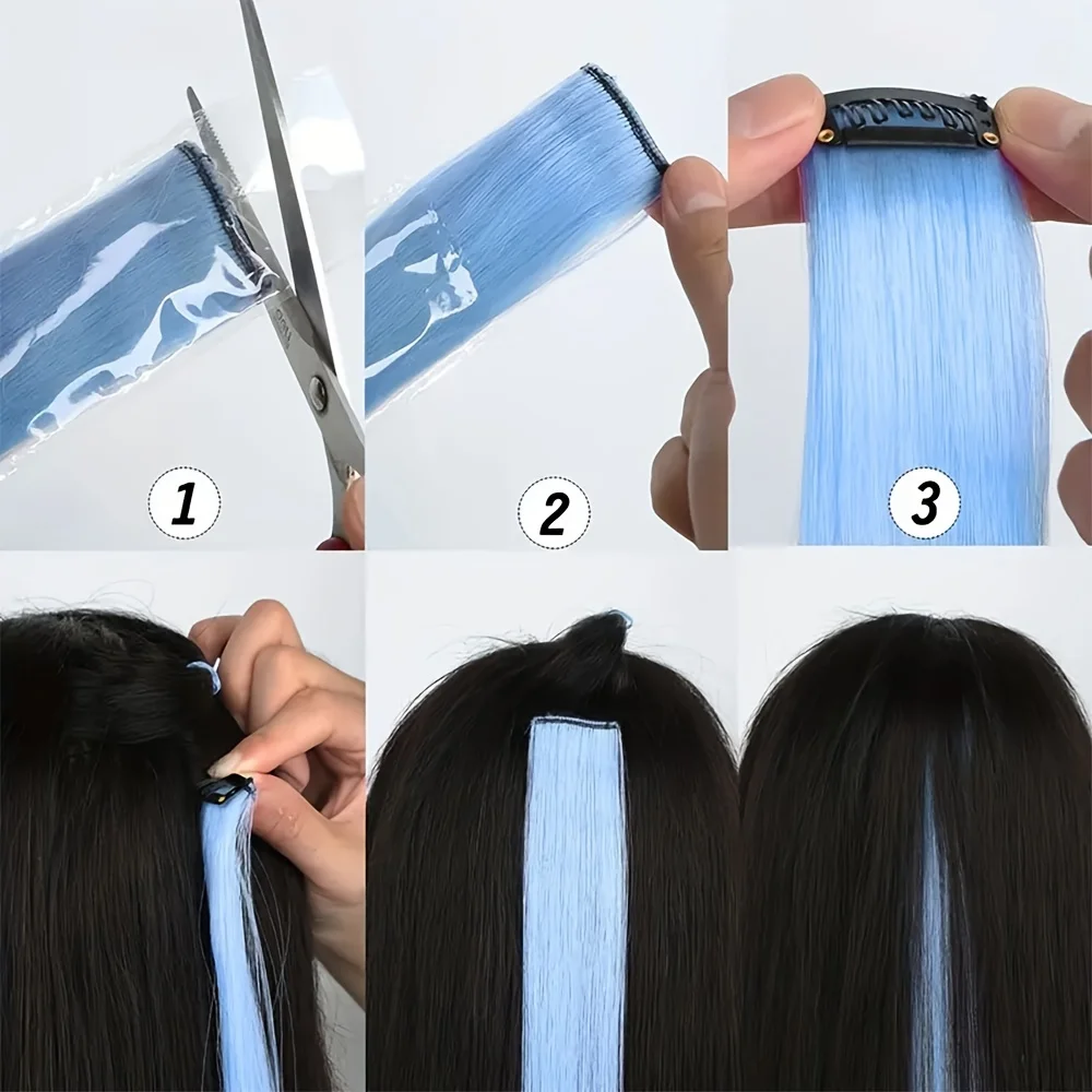 Extensions de Cheveux Synthétiques Bouclés à réinitialisation pour Femme, Postiche de 22 Pouces, Perruques Y2K, Extension de Cheveux Colorée, Accessoire de Cosplay, 5 Pièces