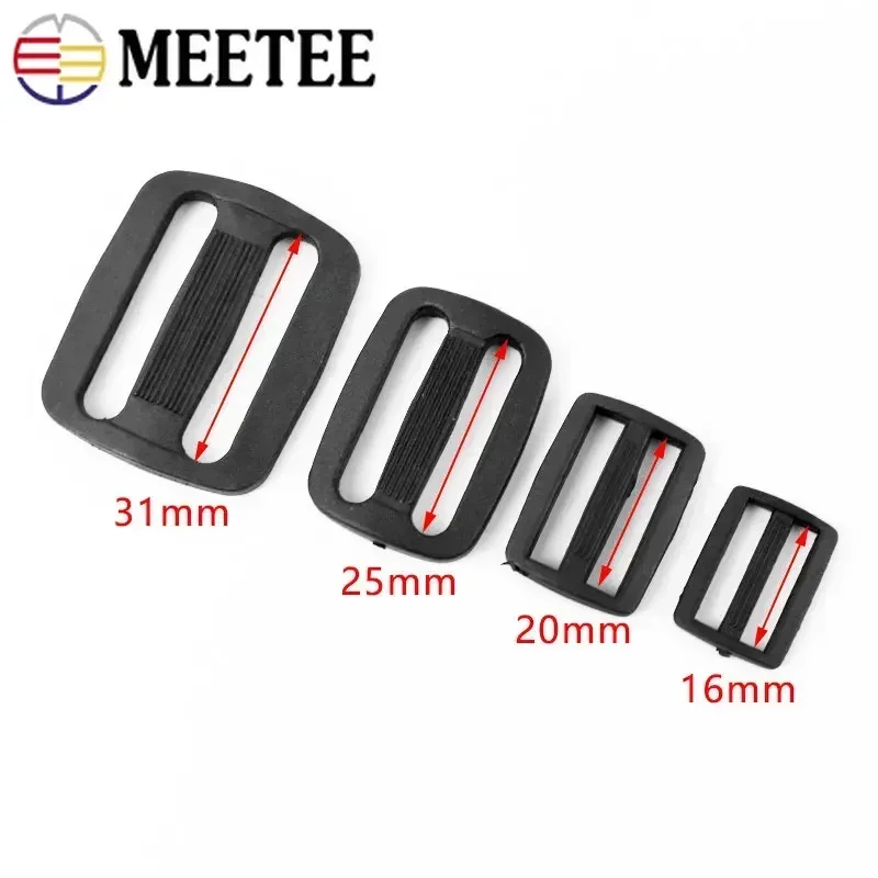 Meetee 20/50Pcs 16/20/25/31mm Plastic Tri-Glide Buckles Adjustable Ring Buckle Bag Straps Slider Clasp DIY Webbing Accessories